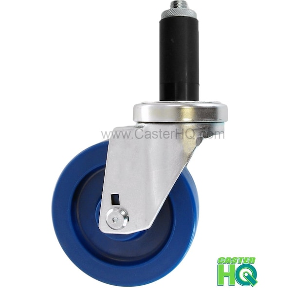 4"x1-1/4" Swivel Caster, Blue Solid Polyurethane Wheel, 1-1/8" Exp